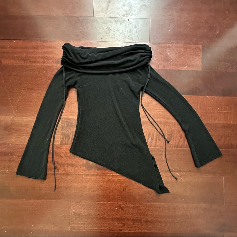 Y2K Euro Off-Shoulder Ruched Drawstring Asymmetric Top